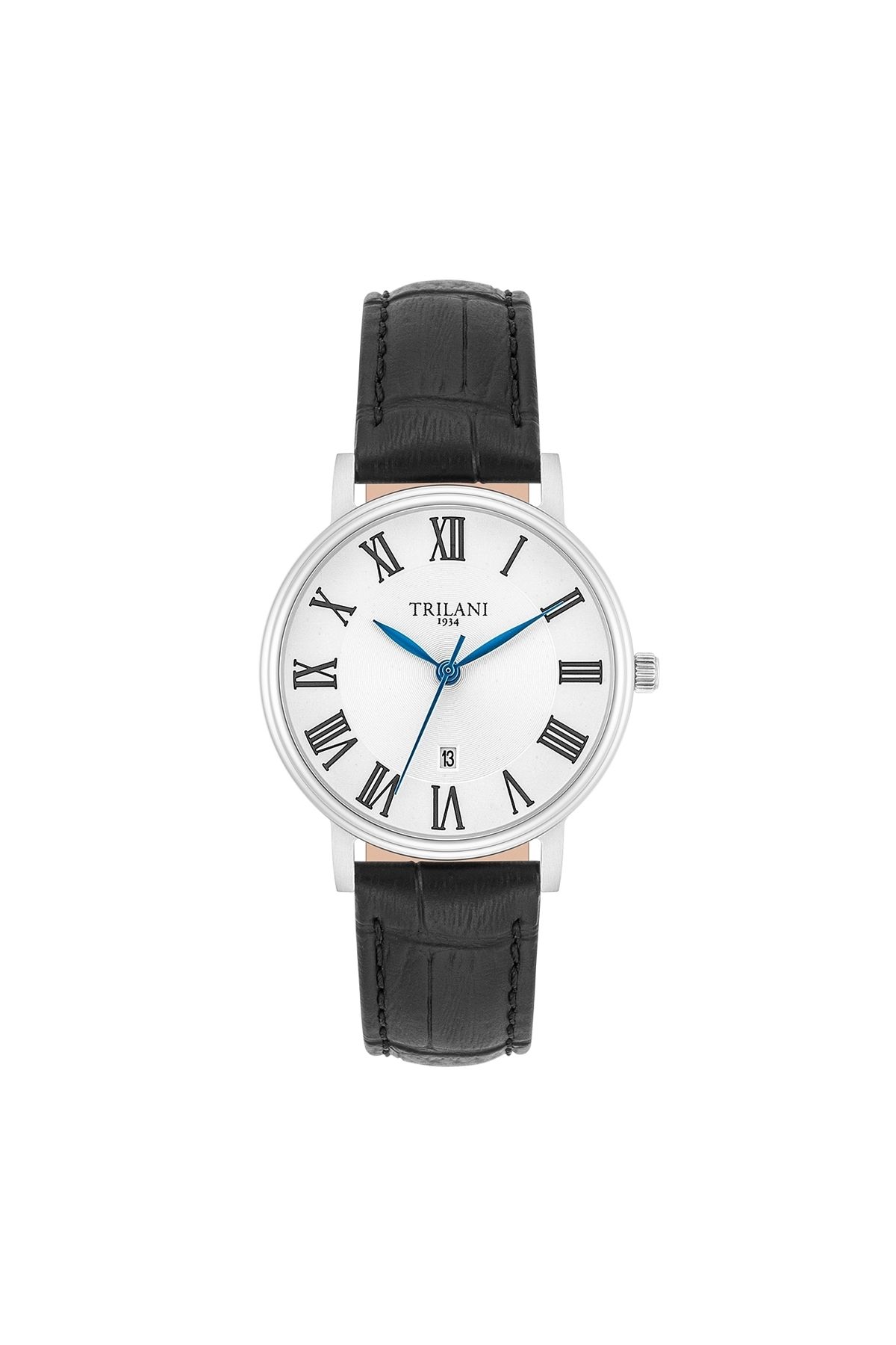 Trilani-Quarzuhr Damen Quarzuhr silber Echtleder schwarz 1