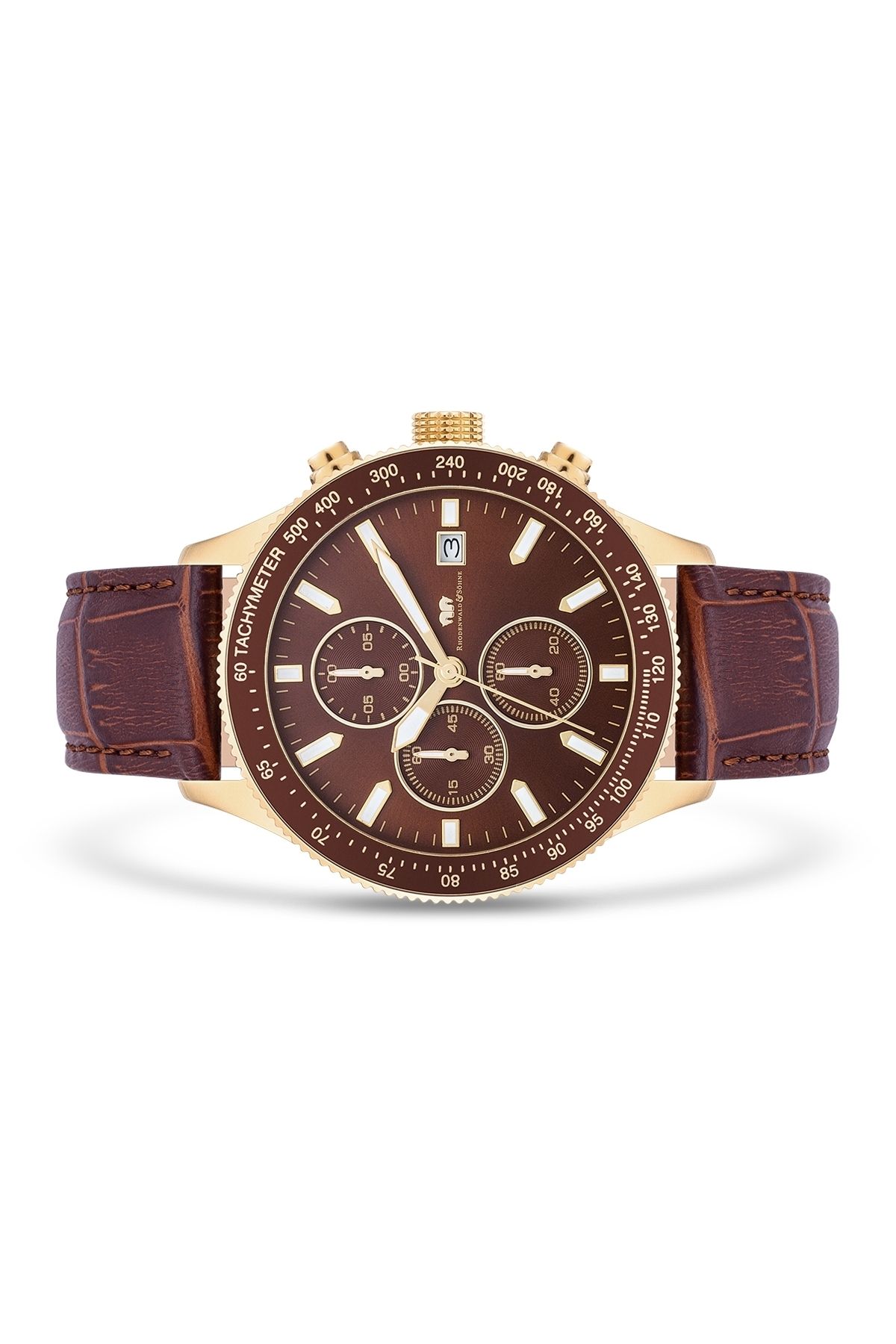 Rhodenwald & Söhne-Chronograph Herren Chronograph gelbgold Echtleder braun 2