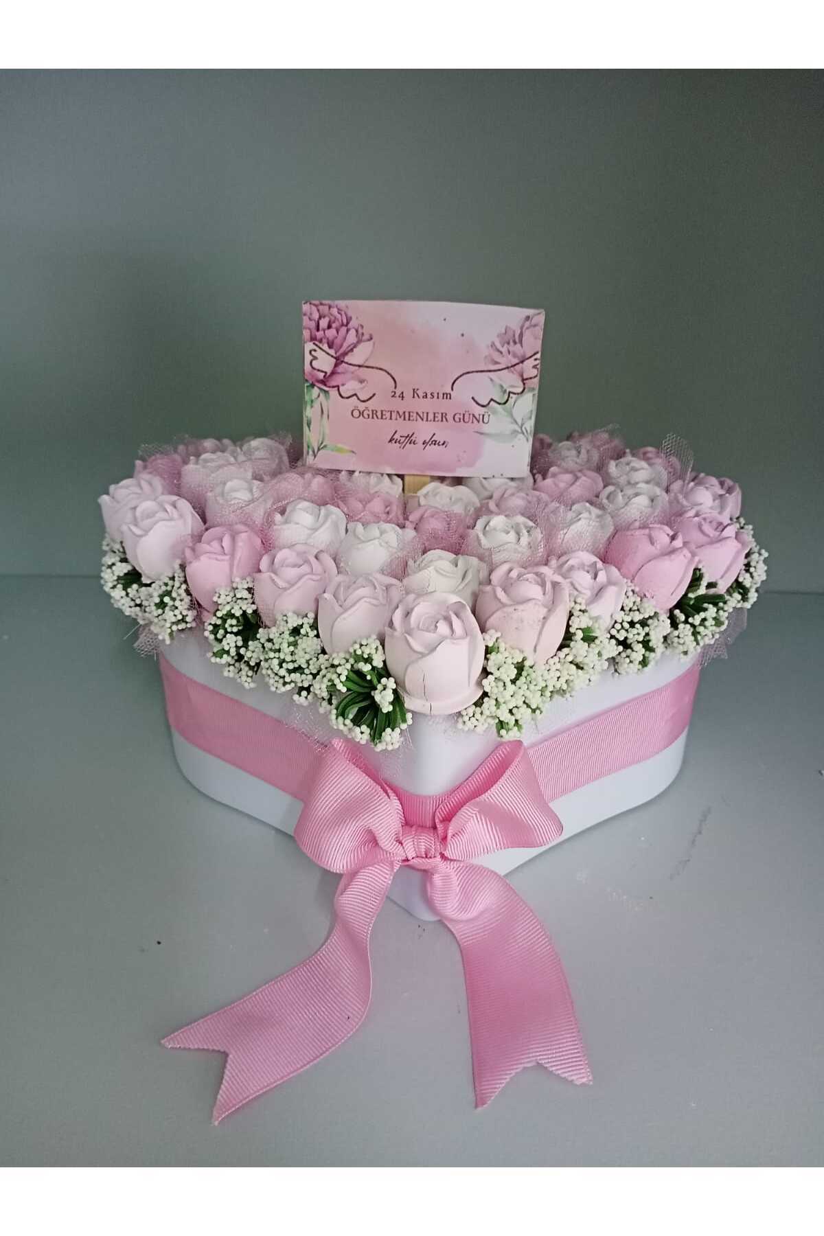 StoneGiftDesign ÖĞRETMENLER GÜNÜ ÖZEL TASARIM KALP SAKSIDA PEMBE GÜLLER KOKULU TAŞ ÇİÇEK ARANJMANI fotoğrafı 5 (önizleme)