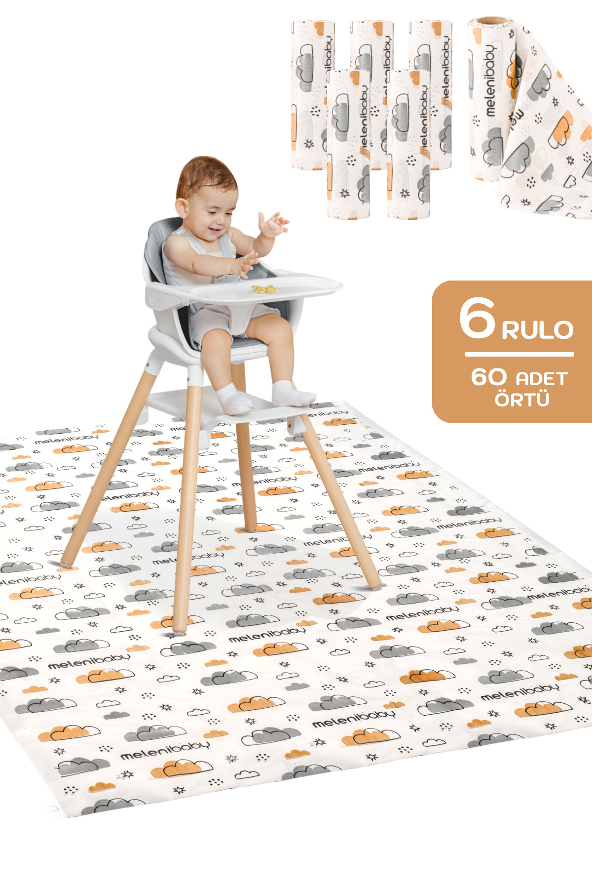 Meleni Baby 6'lı Paket 60 Adet Kullan At Aktivite Örtüsü - Mama Sandalyesi Altı Bebek Ek Gıda Örtüsü Alt Açma