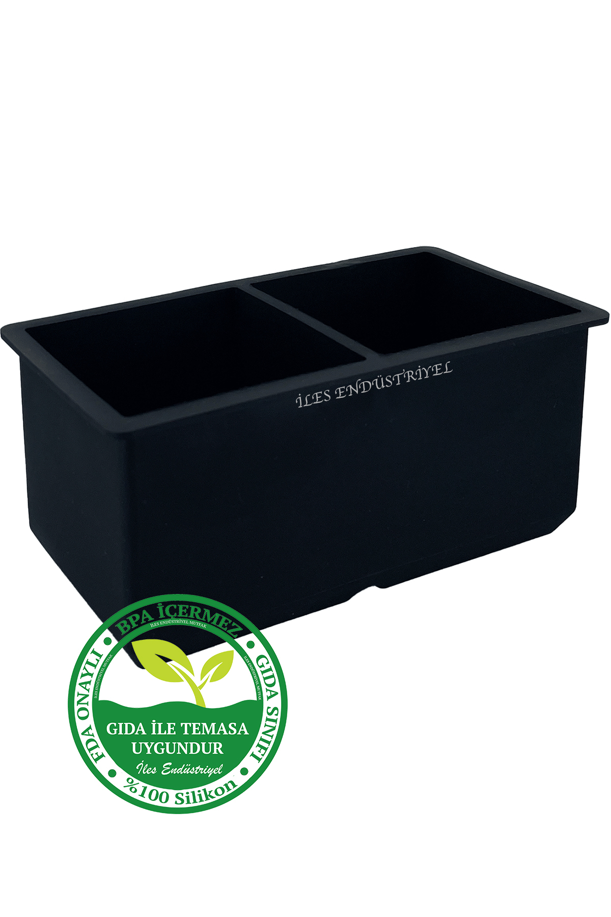 Silicone 2 Compartment Cube Ice Mold, Plus Size, Black, 6.8 Cm Ice