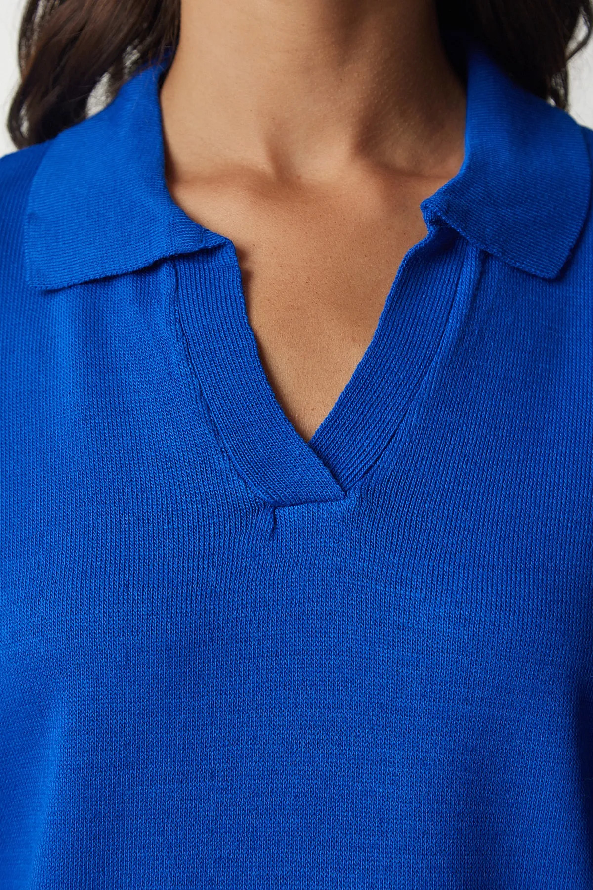 BEŞİR GİYİM  Kadın Saks Mavisi Polo Yaka Basıc Triko Kazak - Görsel 4
