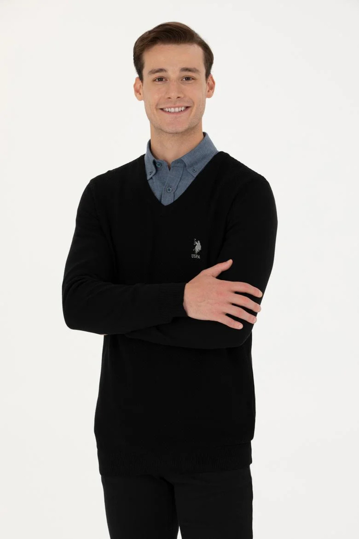 بافت و پلیور مردانه مشکی یو اس پولوU.S. Polo Assn. | TEKSPOR1629661 اورجینال - تصویر 3