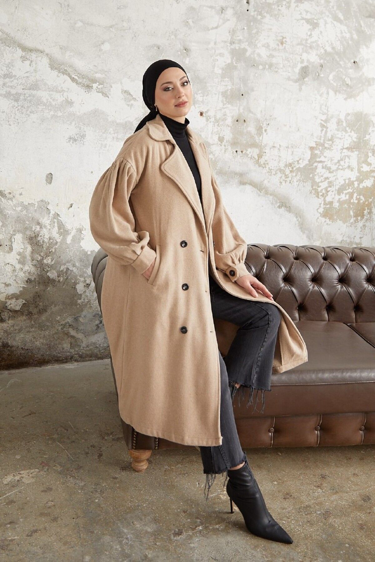 Esre Store-6-Button Hijab Coat Camel 4