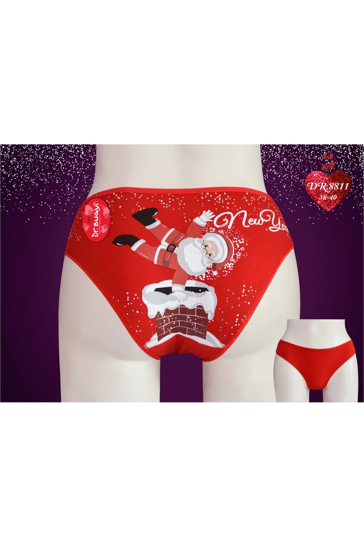 Papatya DR.BUGGY 8812 WOMEN'S CHRISTMAS NEW YEAR BACK PRINTED RED PANTIES  (38-40) STANDARD SIZE - Trendyol