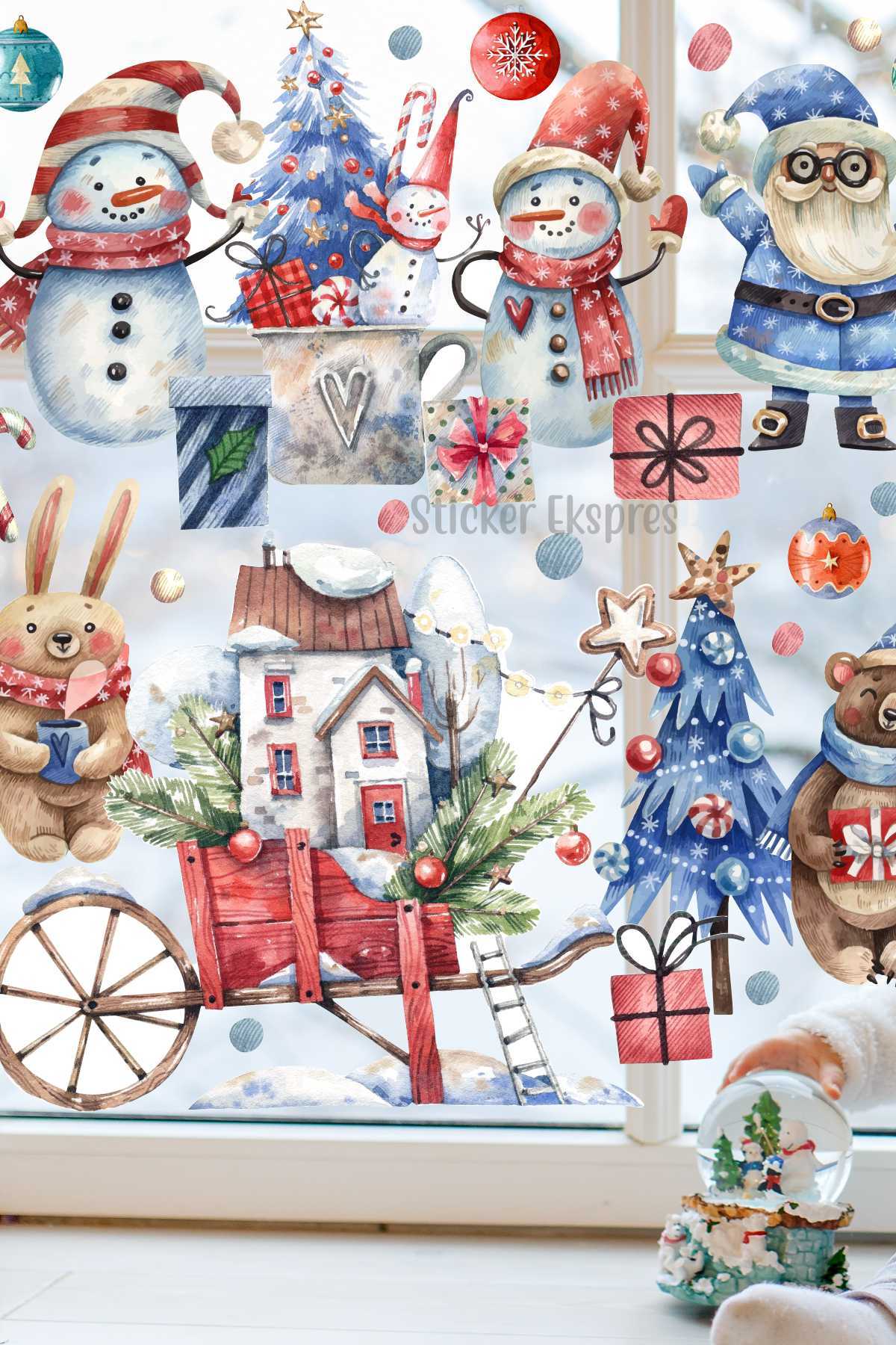 Cheerful Friends Christmas New Year Glass Door Wall Sticker Set