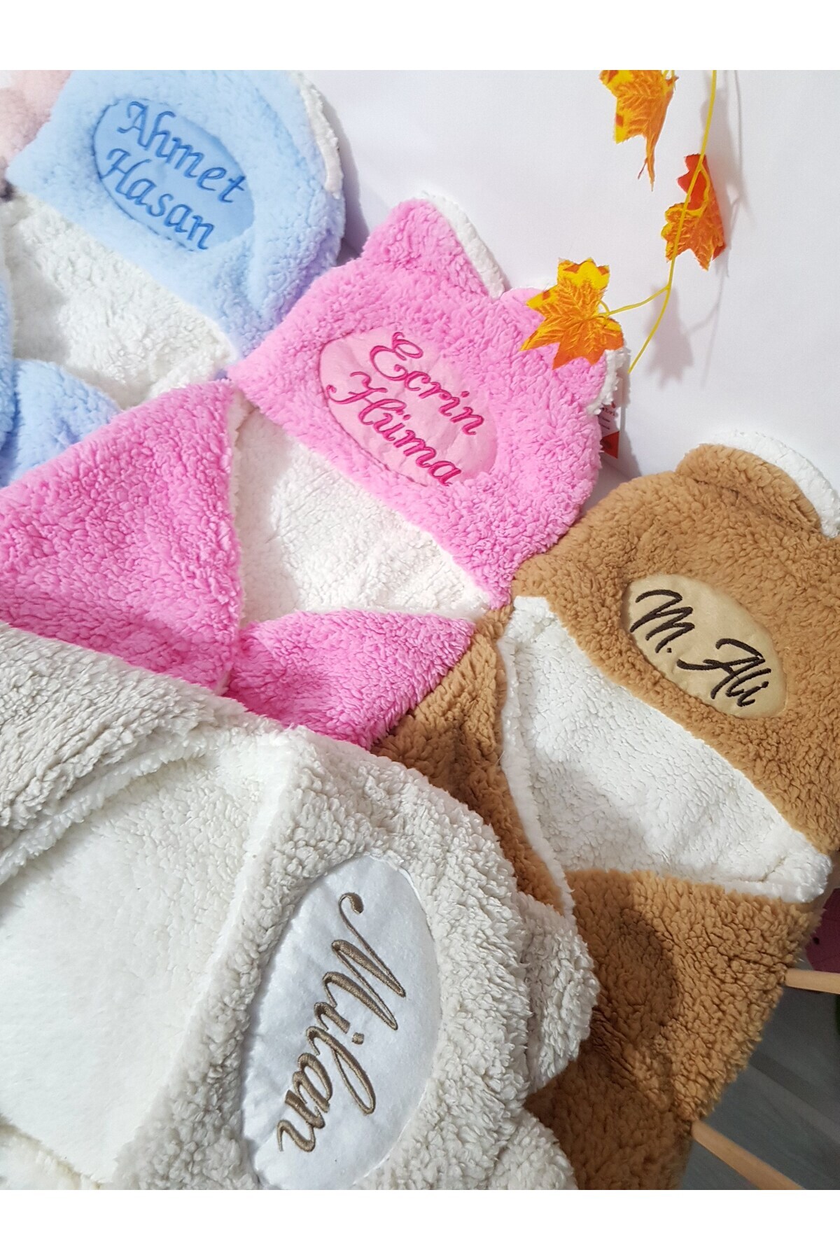 bebek_iklimi Iç Dış Welsoft Kundak Battaniye (NAKIŞLI İSİM YAZDIRMA) Ayaklı Model - Çift Katman
