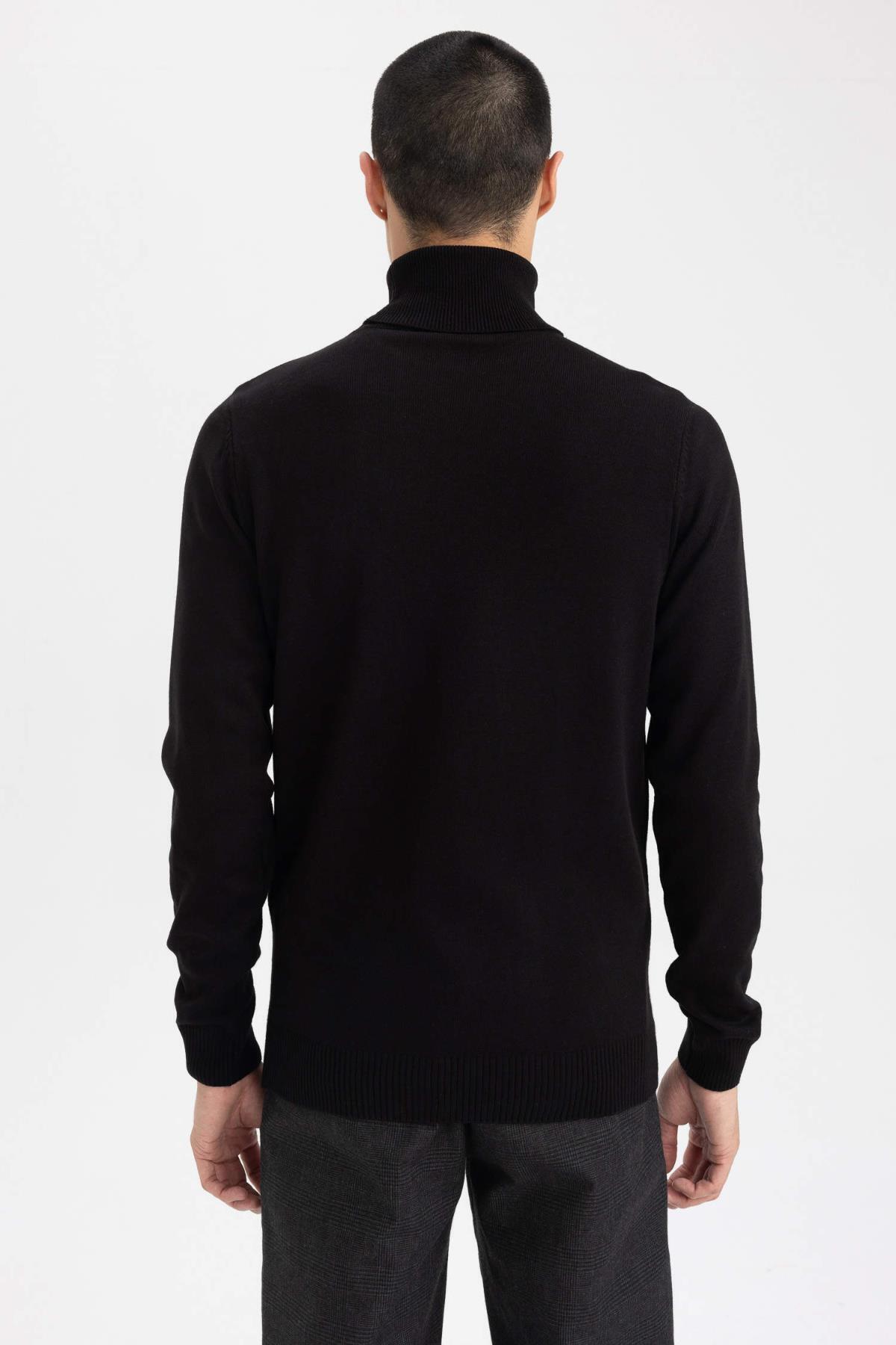 بافت و پلیور مردانه مشکی دفکتو | 24K801001073 اورجینال - تصویر 4