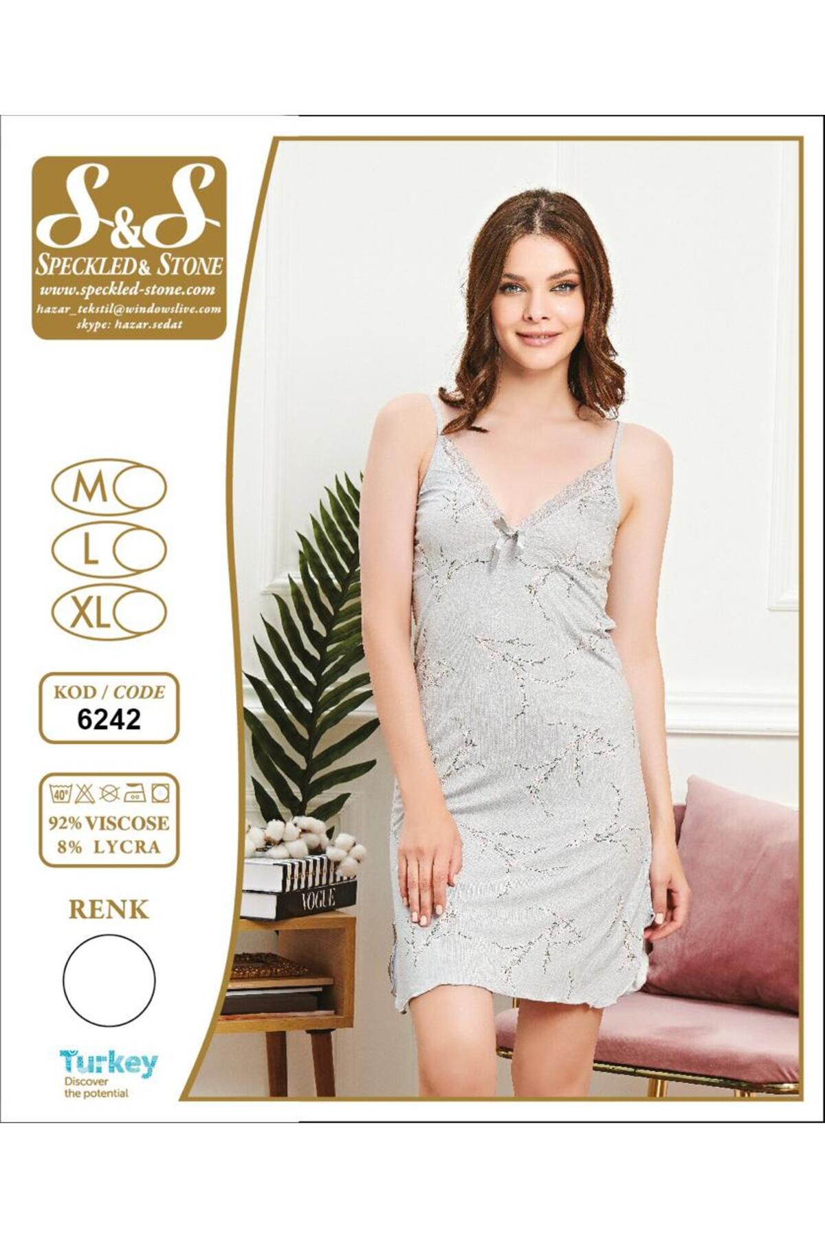 S&S SPECKLED & STONE İNCE ASKILI YAKA DANTEL DETAYLI TUNİK GECELİK