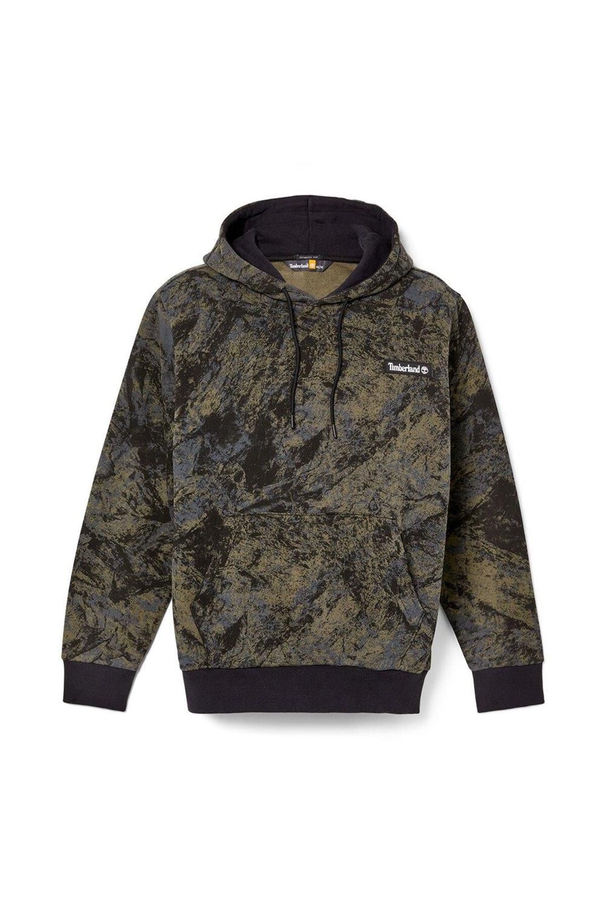 Timberland All Over Printed Mountains Camo Erkek Kapu onlu Ust Kad n Giyim