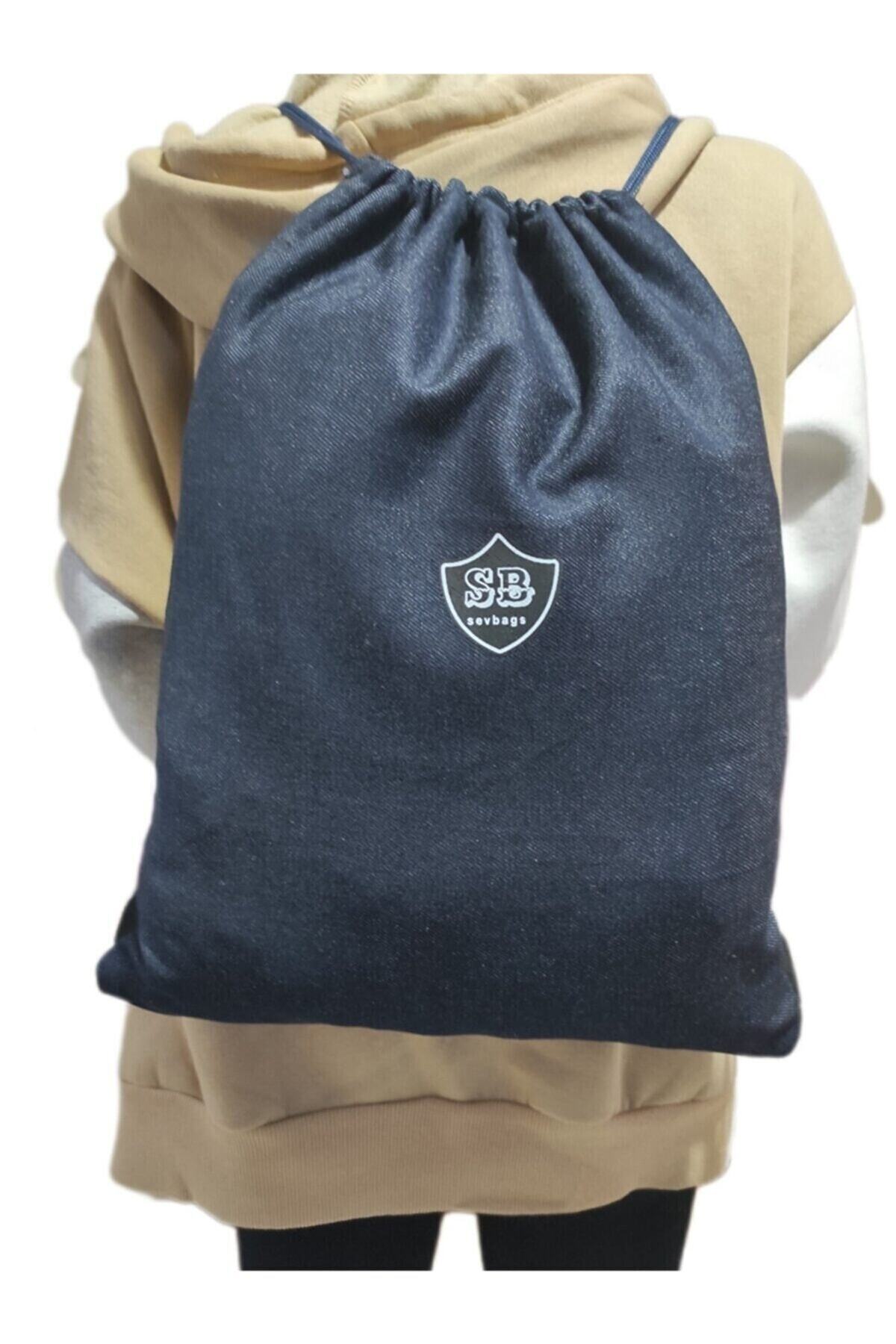 کوله پشتی زنانه آبی سرمه ای SEVBAGS | kot ip büzgülü spor sırt اورجینال - تصویر 7