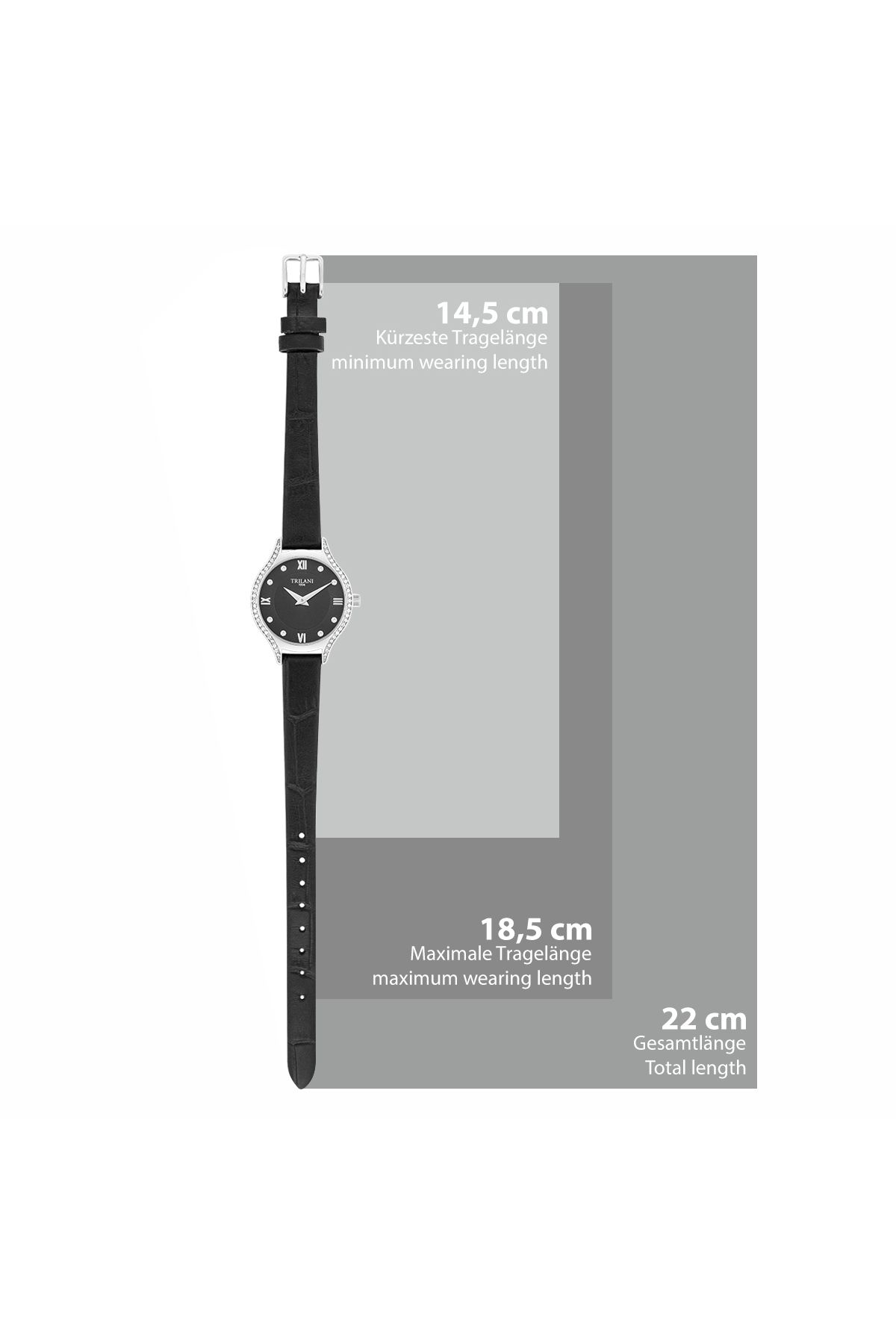 Trilani-Quarzuhr Damen Quarzuhr silber Echtleder schwarz 6