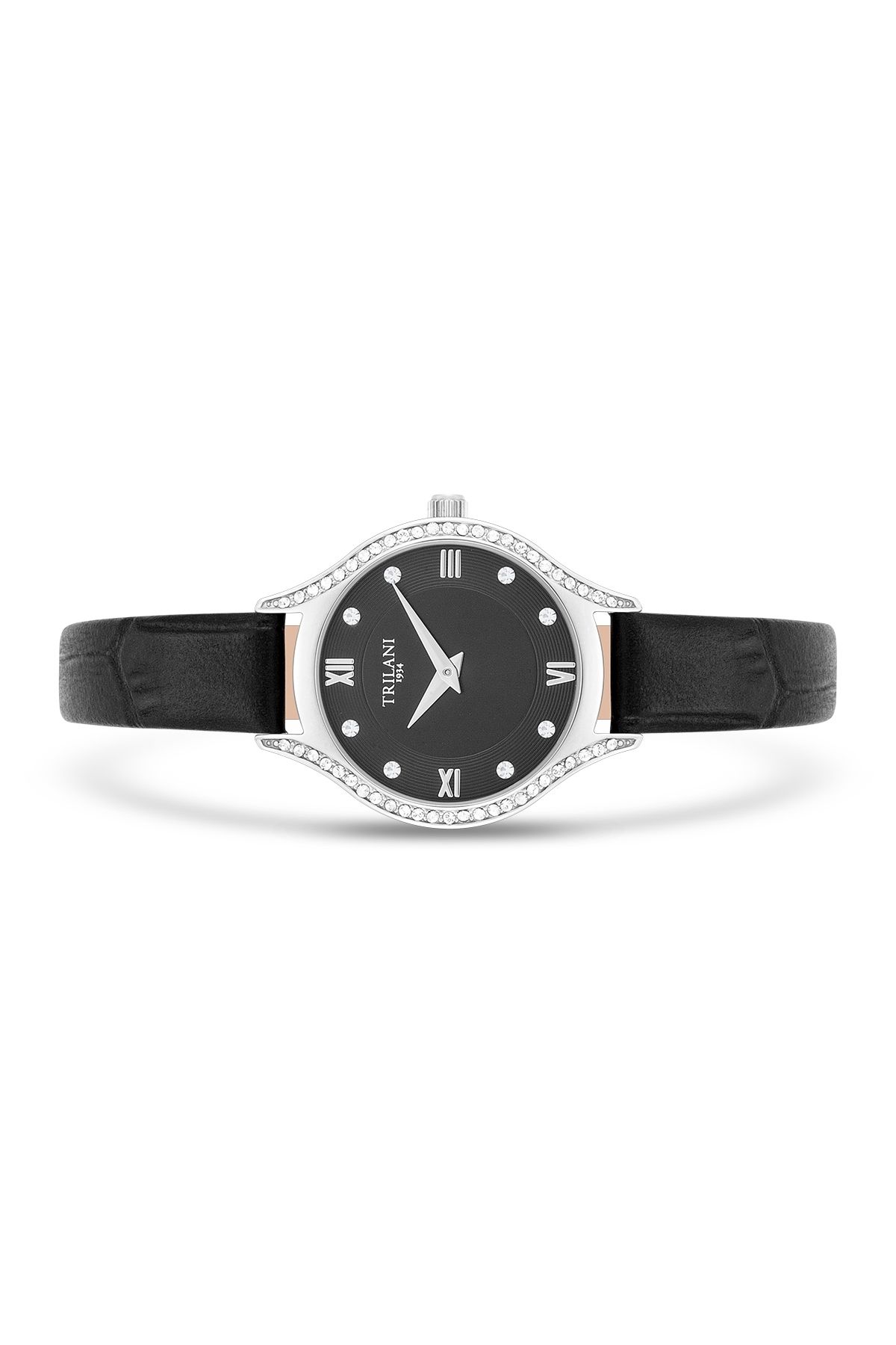 Trilani-Quarzuhr Damen Quarzuhr silber Echtleder schwarz 2