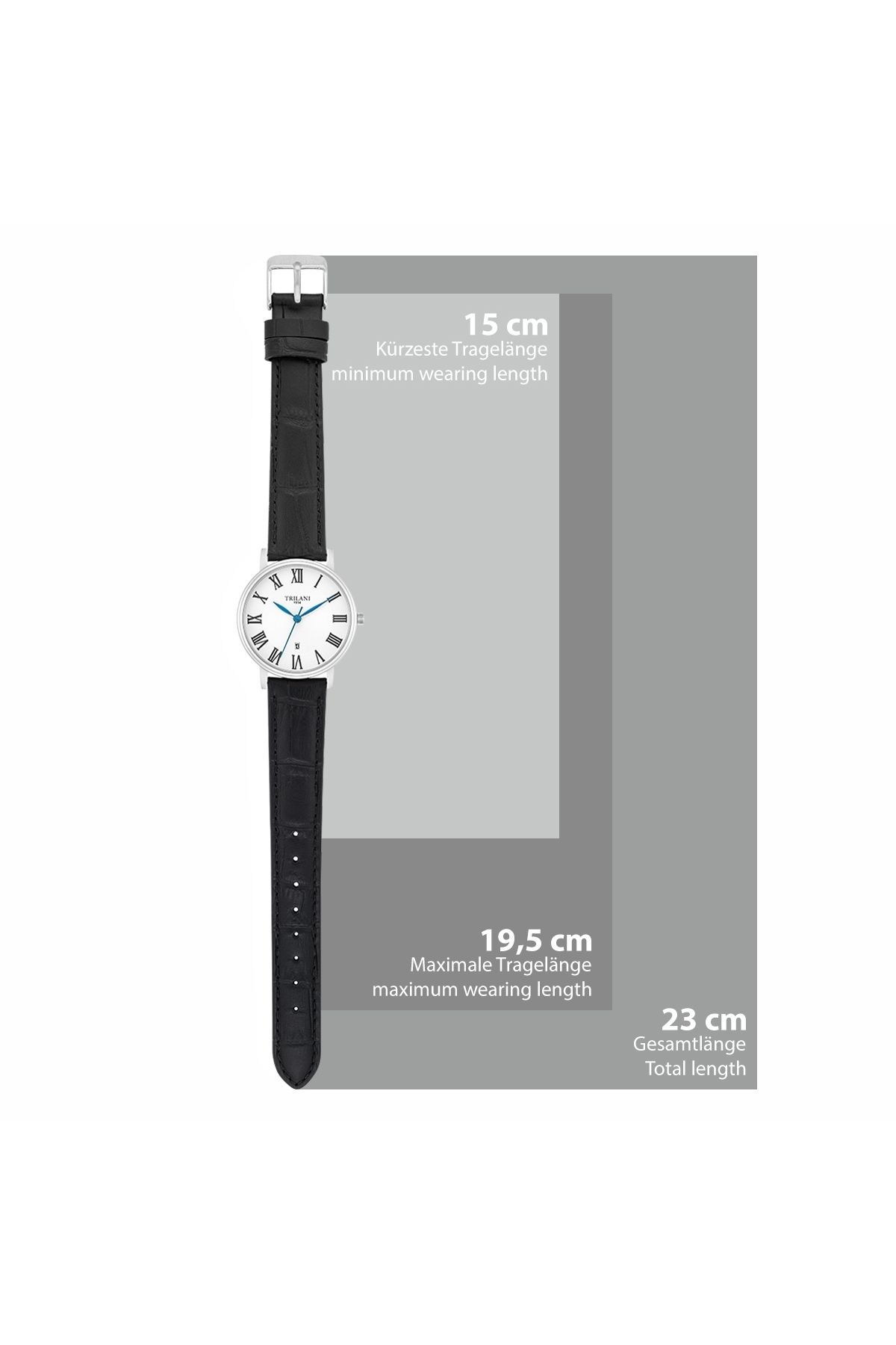 Trilani-Quarzuhr Damen Quarzuhr silber Echtleder schwarz 6