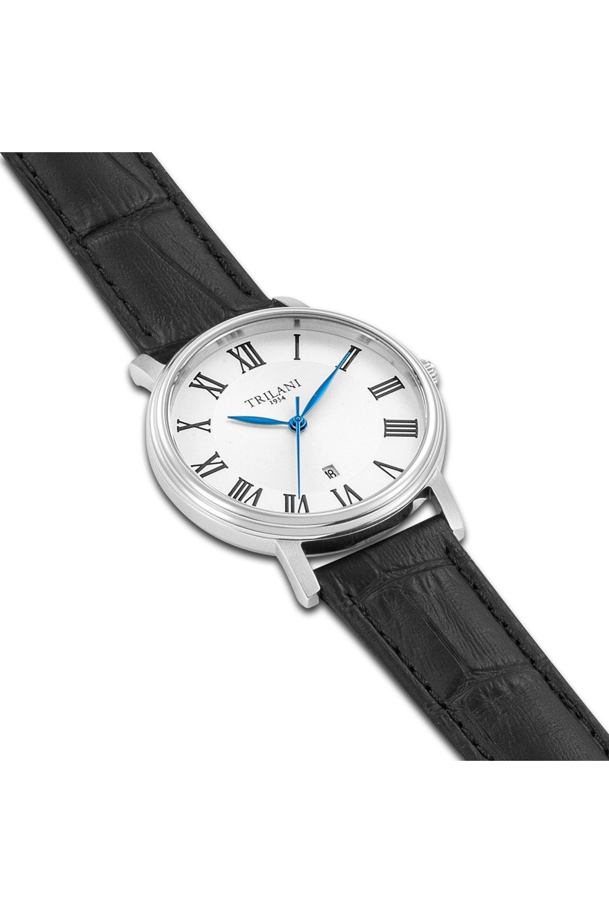 Trilani-Quarzuhr Damen Quarzuhr silber Echtleder schwarz 5