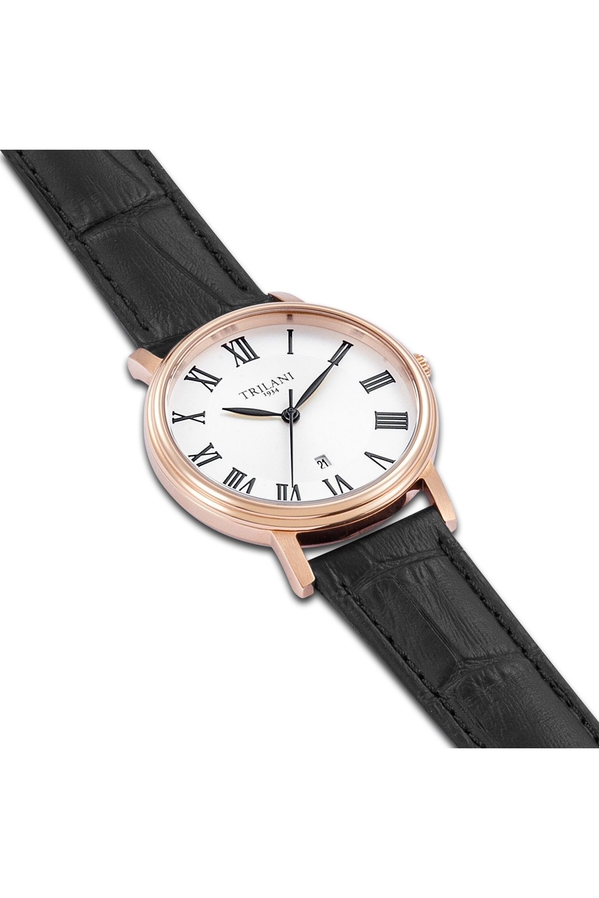 Trilani-Quarzuhr Damen Quarzuhr roségold Echtleder schwarz 5