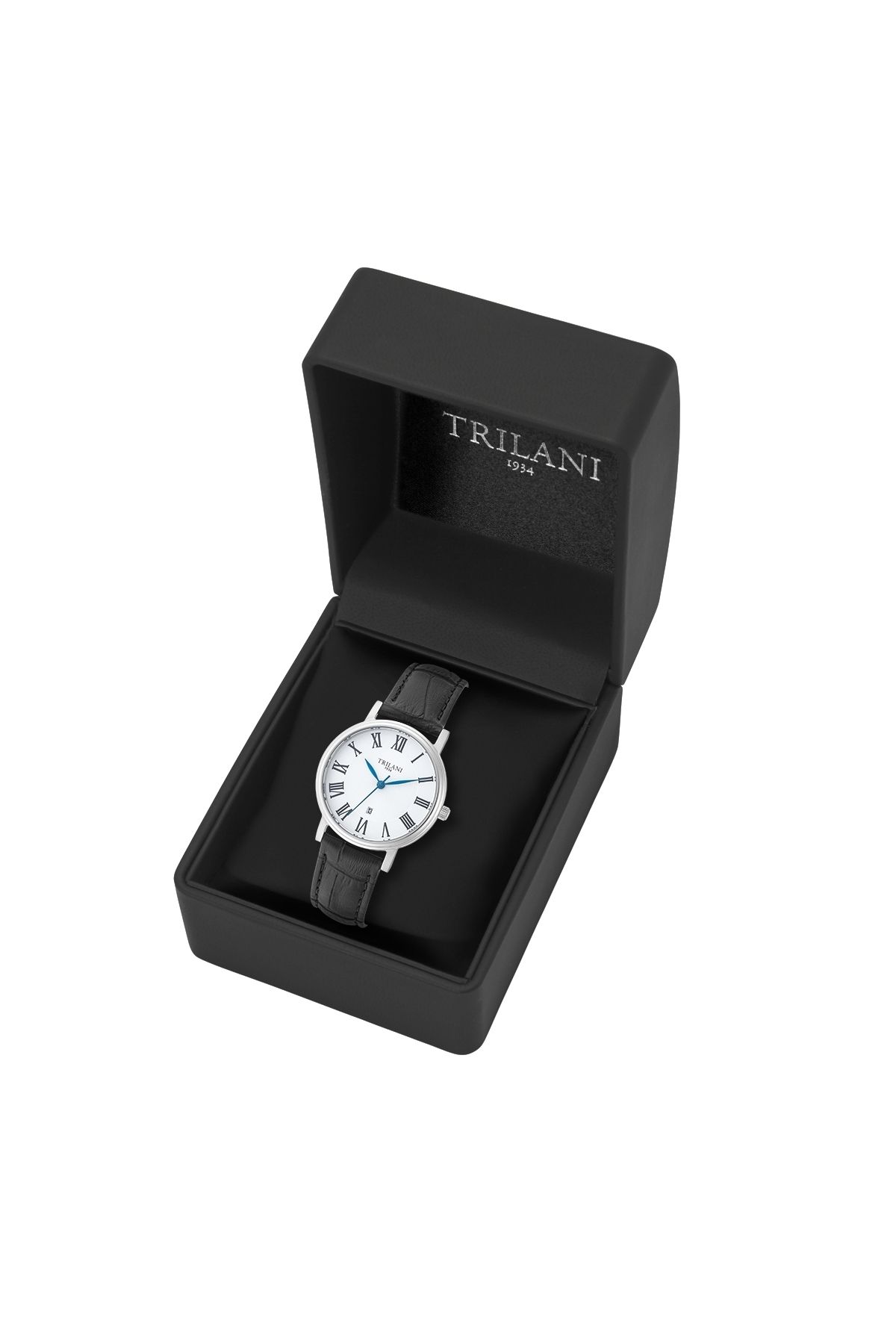 Trilani-Quarzuhr Damen Quarzuhr silber Echtleder schwarz 8