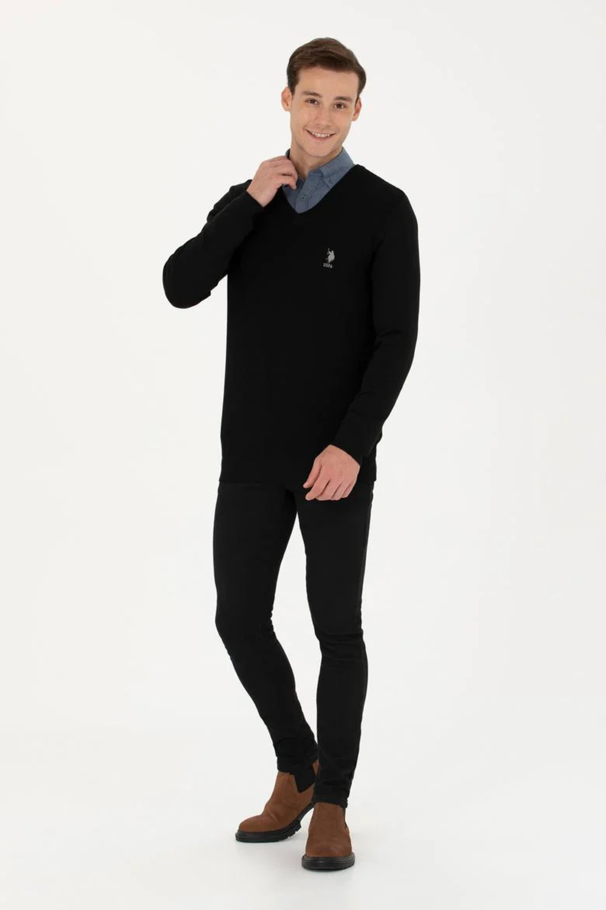 بافت و پلیور مردانه مشکی یو اس پولوU.S. Polo Assn. | TEKSPOR1629661 اورجینال - تصویر 4