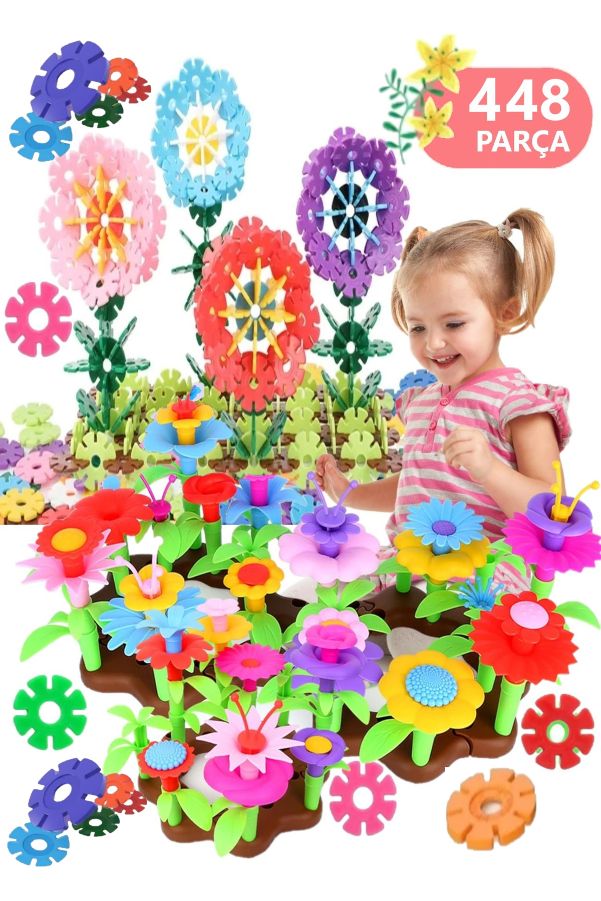 Hyd 448 Parça Bahçe Çiçek Ve Kilitli Diskler Puzzle Yapım Seti Eğitici Ve Öğretici Oyuncak Ikili Set