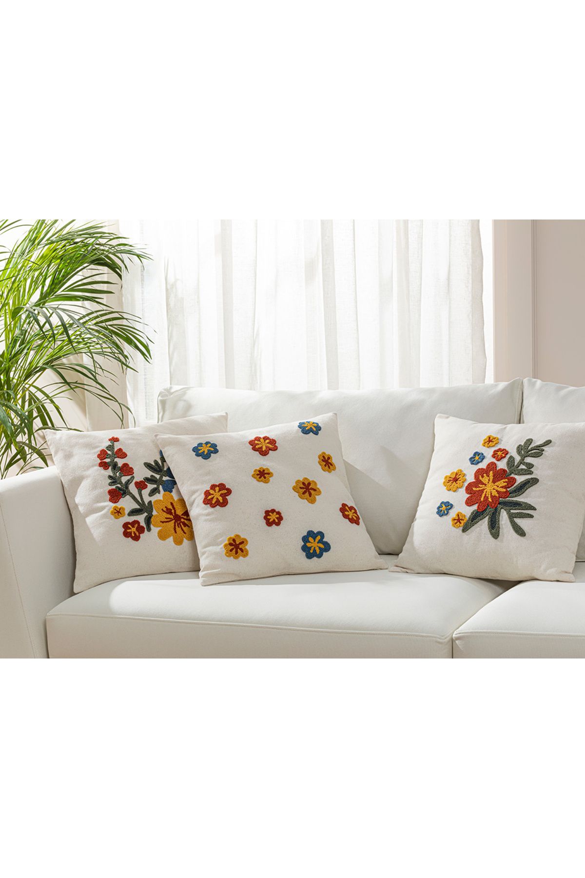 English Home-Luna Punch - Embroidered Natural Throw Pillow Cover 4