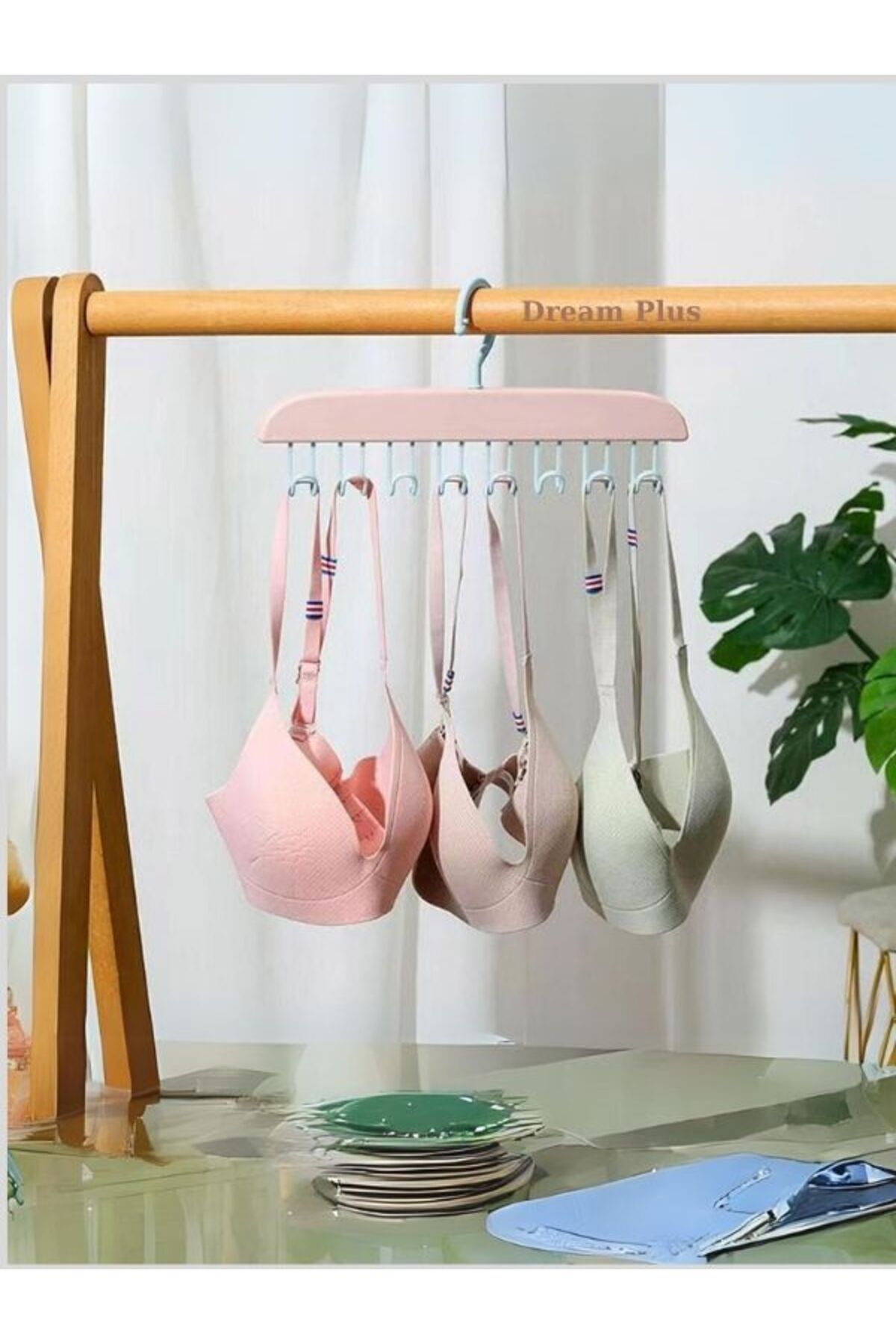 Dream Plus-3 bucăți cu 8 cârlige cuier adeziv multifuncțional pentru lenjerie de corp Umeraș pentru baie Organizator de bijuterii 4