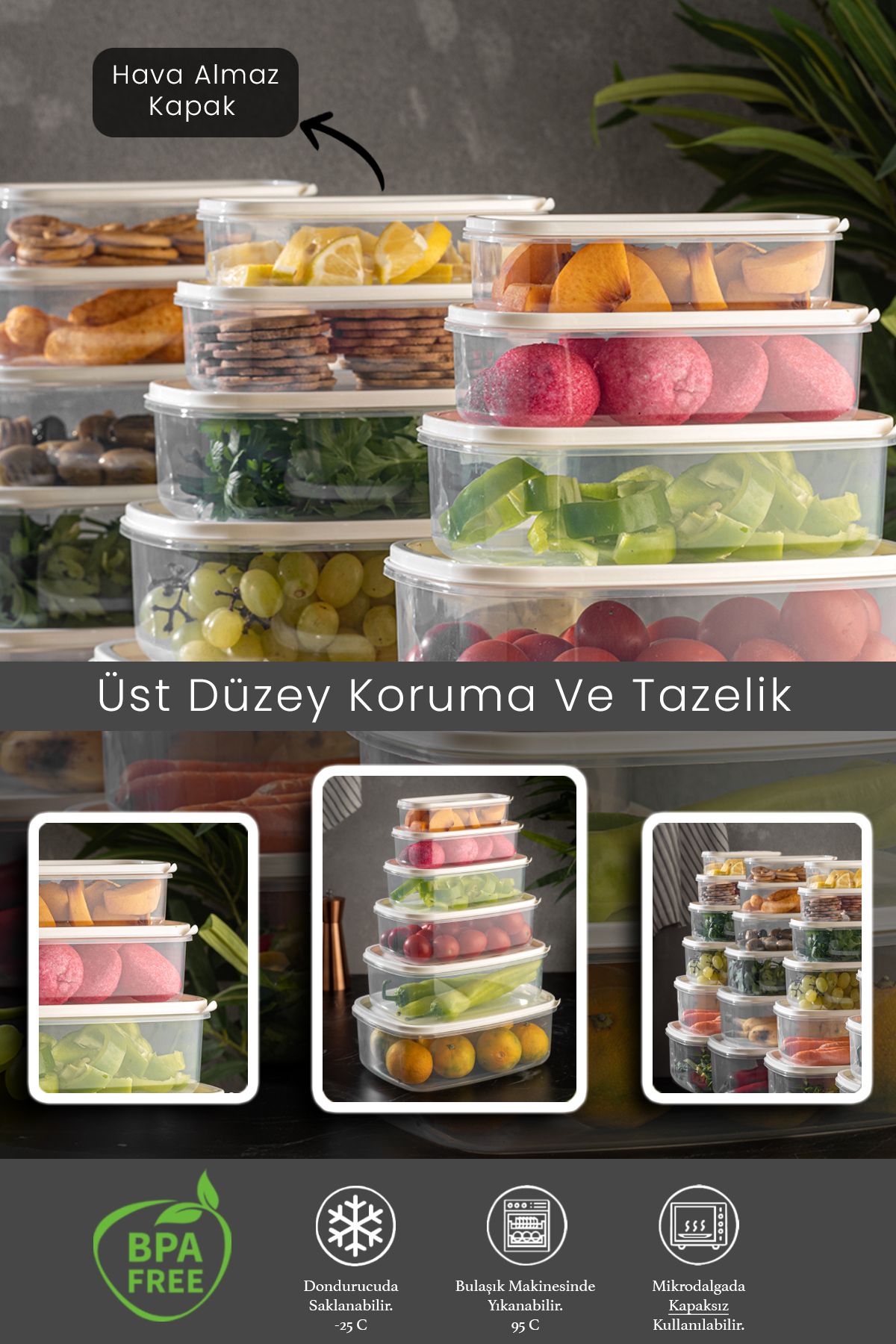 Meleni Home-Set of 6 Rectangular Sweet Transparent Storage Containers 300 ml-500 ml 800 ml 1200 ml 1900 ml 2900 ml 3