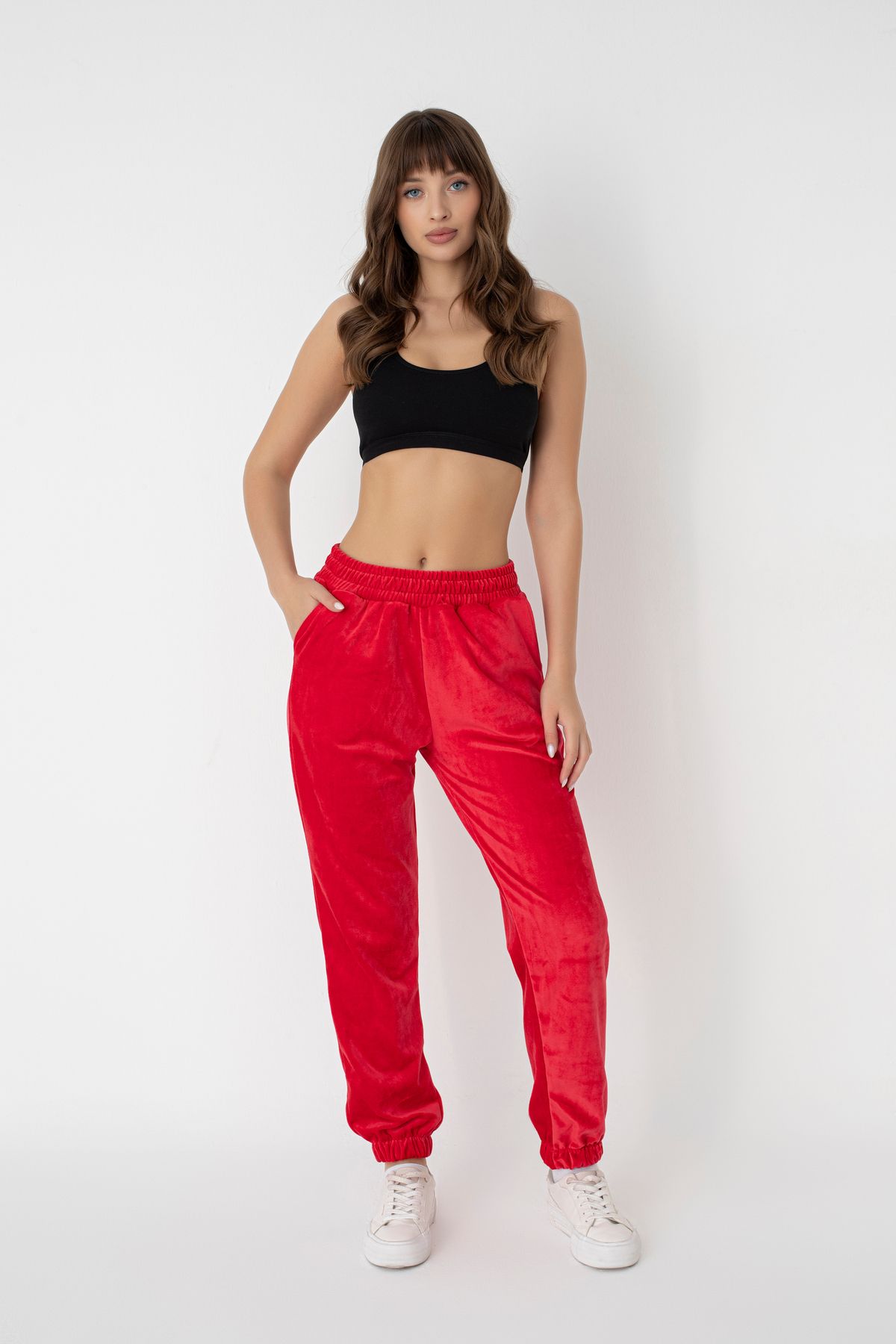 Red sales satin joggers