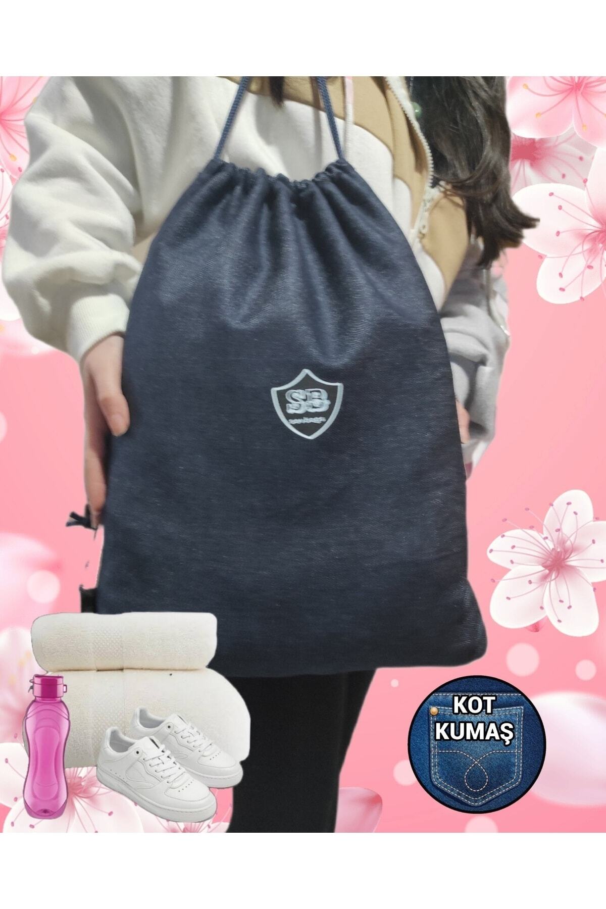 کوله پشتی زنانه آبی سرمه ای SEVBAGS | kot ip büzgülü spor sırt اورجینال - تصویر 4