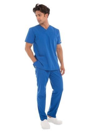 Erkek Doktor Hemşire Forması Scrubs Terikoton Ince Kumaş Hastane Nöbet Takımı (zarf Yaka Klasik Kol) 1106E
