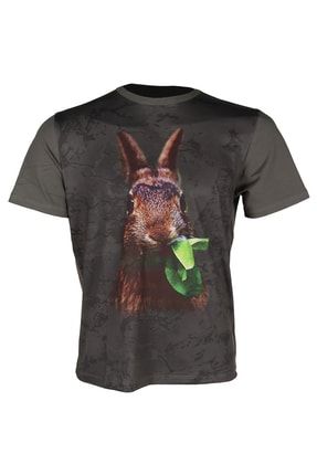 Sıfır Yaka Kısa Kol Haki-tavşan Desenli Avcı Ve Outdoor T-shirt 96190004270