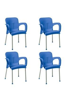 4 Adet Metal Ayaklı Plastik Sandalye Mavi Hesapli8988