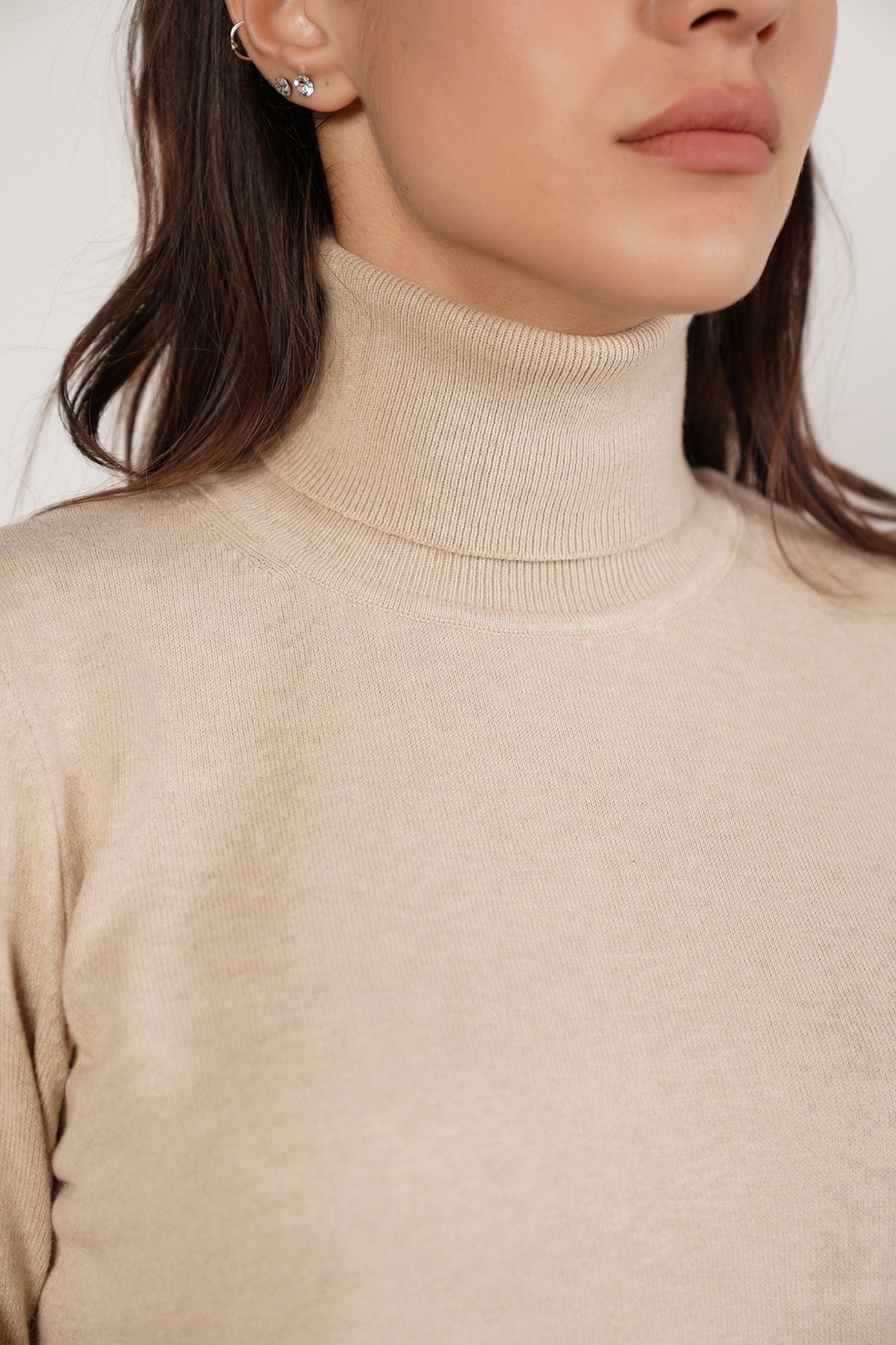 Trist Star  Kadın Bej %100 Organik Pamuk Balıkçı Yaka Triko Kazak Trıst-6103 - Görsel 5