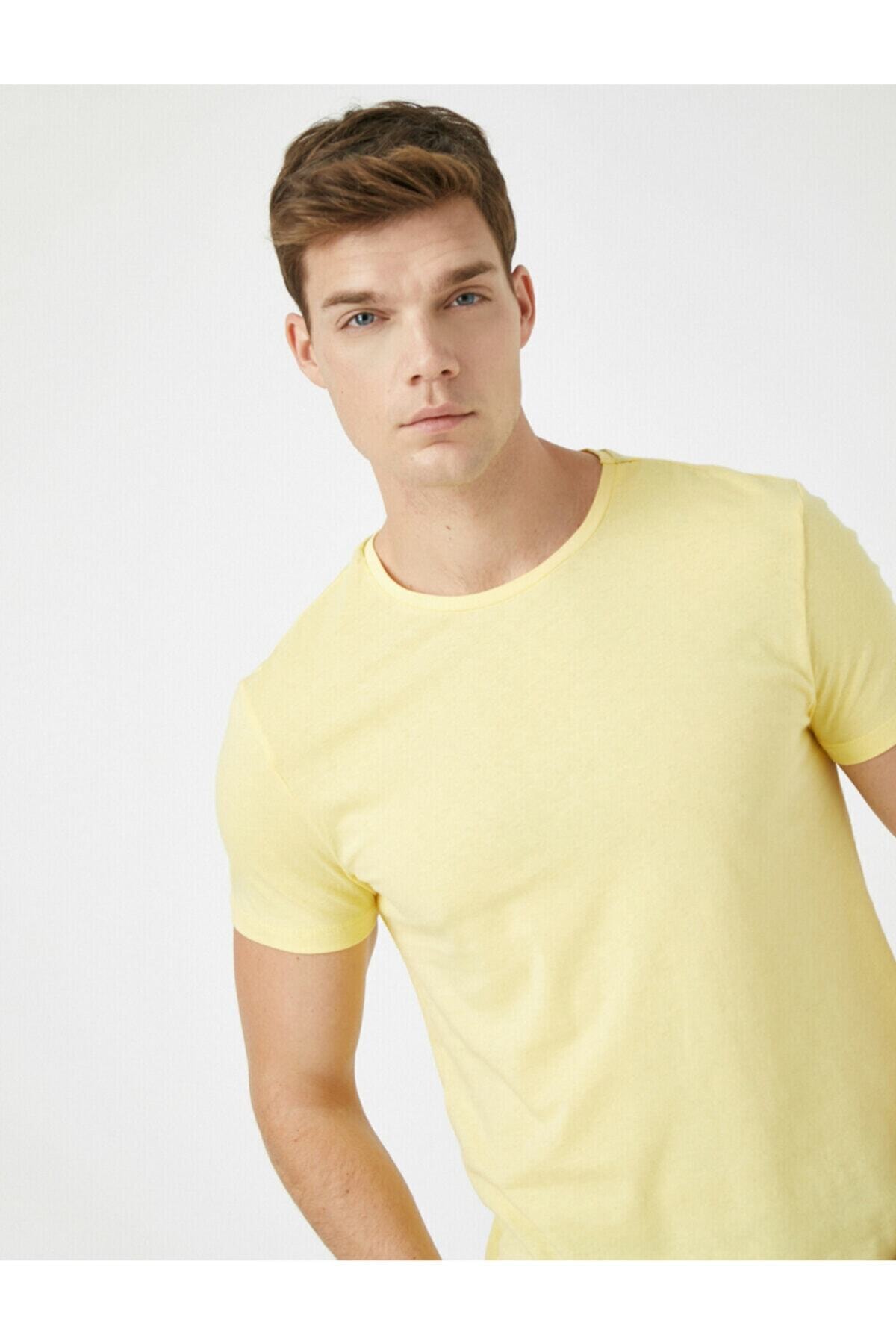 تیشرت مردانه زرد کوتون | 1YAM12136LK اورجینال - تصویر 2