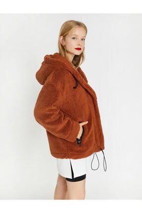 Koton Kadin Kahve Kapusonlu Cep Detayli Fermuar Detayli Pelus Mont 0kal08277ow Fiyati Yorumlari Trendyol