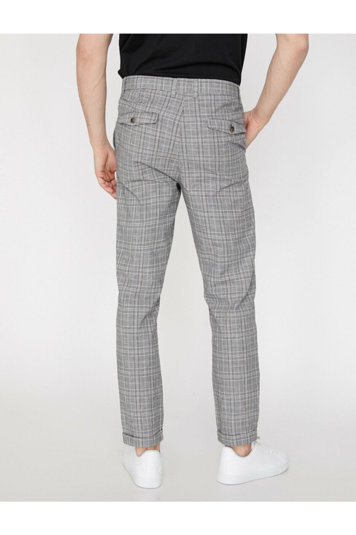 Koton-Braune Herrenhose mit normaler Taille und Taschendetail, kariert 4