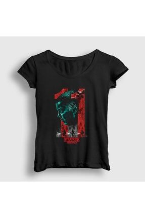 Kadın Siyah Eleven Stranger Things T-shirt 218503tt