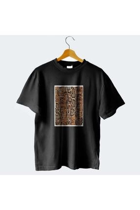 Yılan Derisi Desenli Baskılı Siyah Pamuklu T-shirt S-GRSLSHIRT00-50