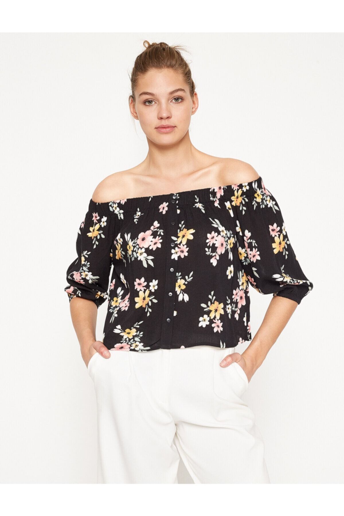 Koton Bluse Schwarz Regular Fit Fast ausverkauft