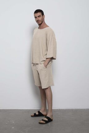 bupbop erkek keten basic oversize fakir kol t shirt haki fiyati yorumlari trendyol