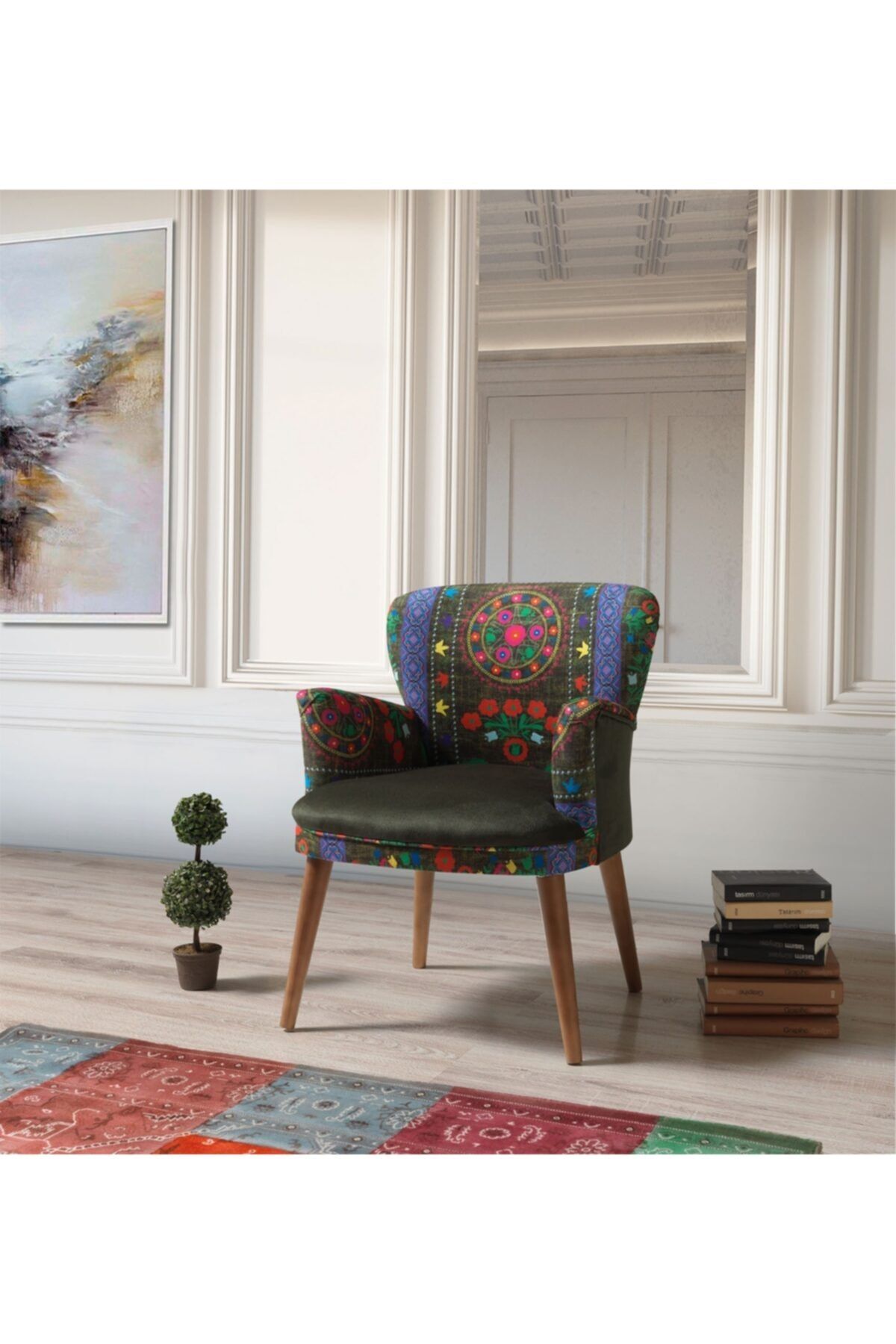 Etnik Desen Yeşil Sehpalı Çay Seti (Balkon, Salon, Ofis, Cafe) #3