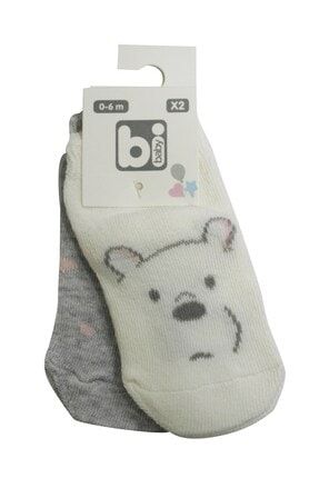 Kız Bebek Happy Bear 2li Bebek Çorabı Ekru STL000068343