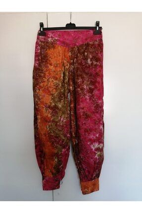 Kadın Kırmızı Otantik Pamuk Çok Renkli Batik Pul Nakışlı Şalvar Pantolon 5571187