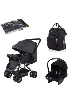 Siyah Çift Yönlü Bebek Arabası Tam Yatarlı Anne Bebek Çantası Puset Taşıma Yağmurluk 4 Parça 5239785462
