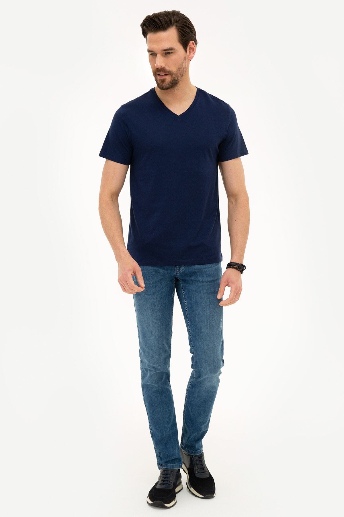 تیشرت مردانه آبی سرمه ای پیرکاردین | G021GL011.000.977497.VR033 اورجینال - تصویر 4