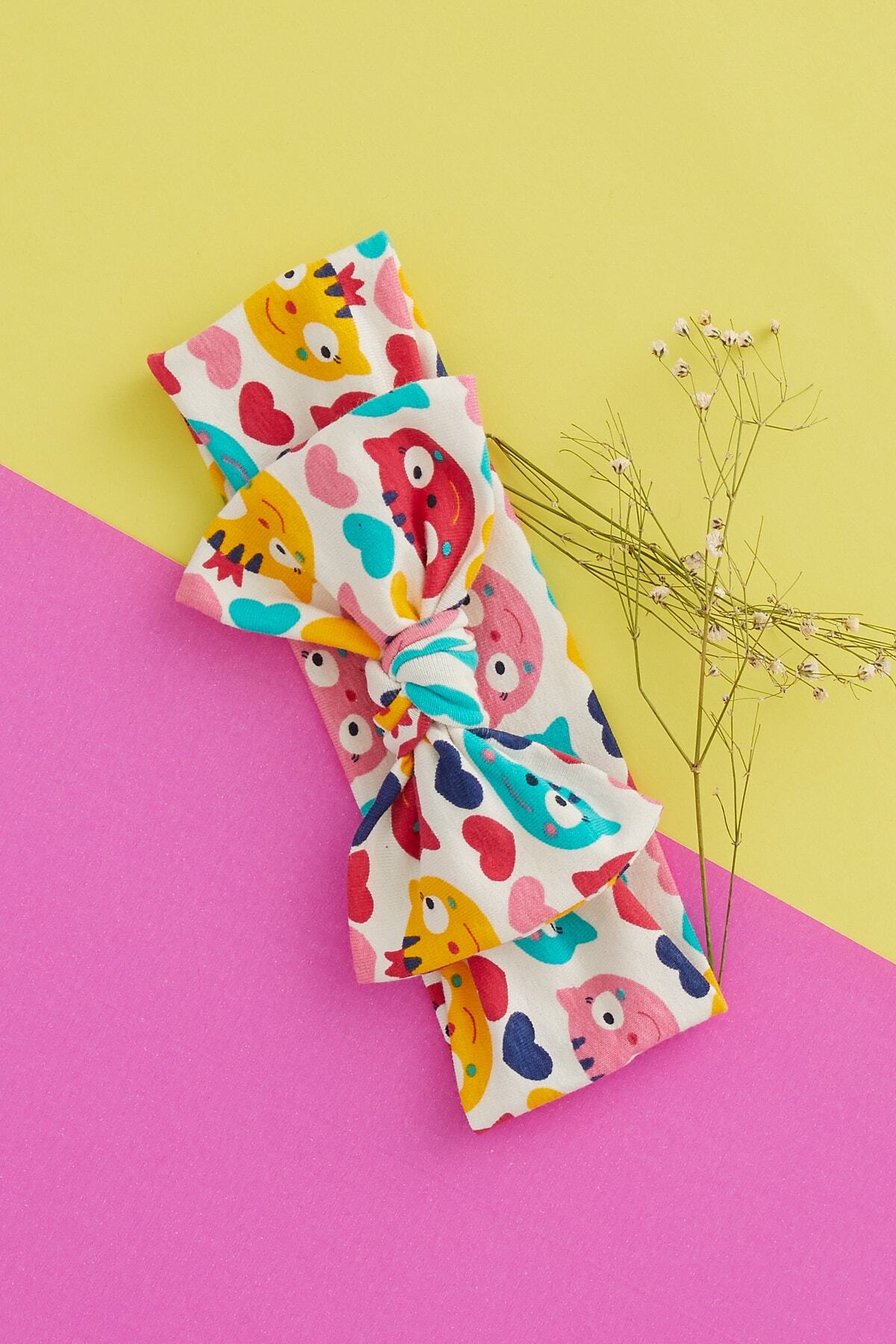 El Yapımı Yumuşak Fiyonk Bağlamalı Doğal Pamuklu Penye Bebek Çocuk Kız Bandana GÖKKUŞAĞI SERİSİ 3