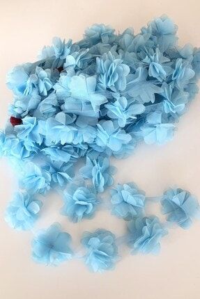 Bebe Mavi 1m Gül Lazer Kesim Çiçek 12-13 Adet Organze Tül Kenar Süsü Tekstil Tasarım Kumaşı Vip Süs AKERLAZERKESSSSIMGUL1METREURUNU