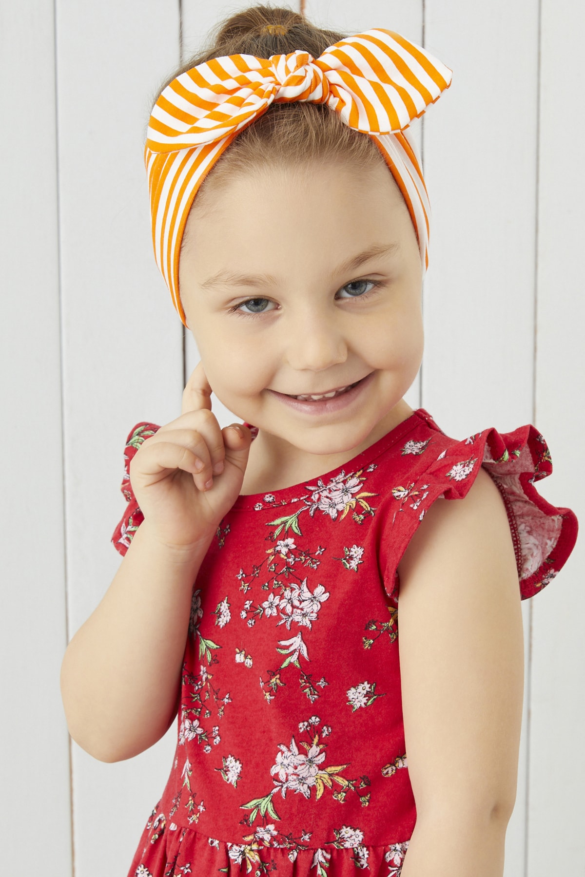 Kız Çocuk Turuncu Beyaz Çizgili Bandana 2