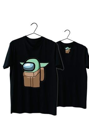 Siyah Among Us Baby Yoda Normal Kalıp %100 Pamuk T-Shirt vectorwear1037210043