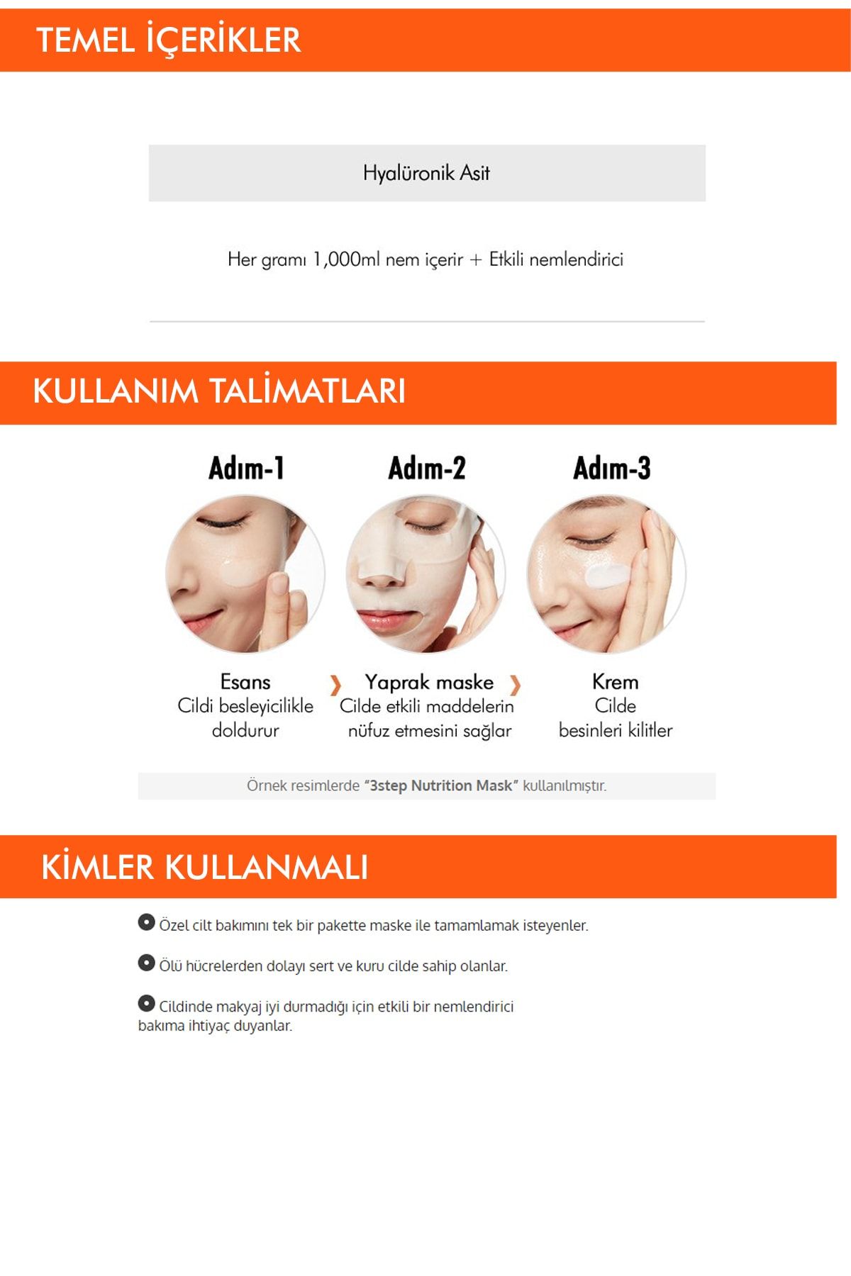 Missha 3 Aşamalı Yoğun Nemlendirici Maske (15g) 3 step Hydrating Mask ZO9072