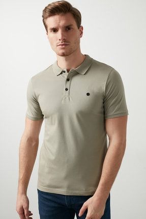Erkek Çağla Yeşili Düğmeli Polo Yaka Standart Fit Pamuklu T Shirt 0438101